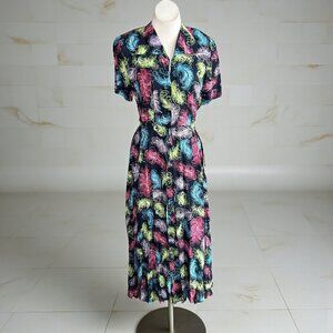 Styled by Saybury Vintage 40s Dress Feather Print Rayon Shirtwaist